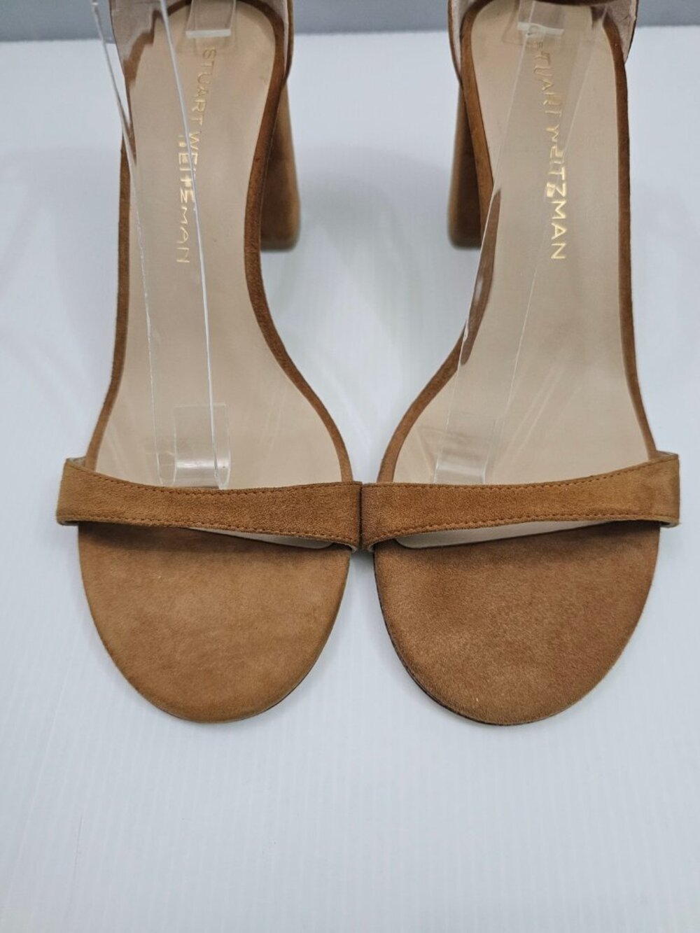 Stuart Weitzman Nudist Block 75 Sandal Womens 9.5 Caramel Brown Suede Block Heel - Picture 5 of 14